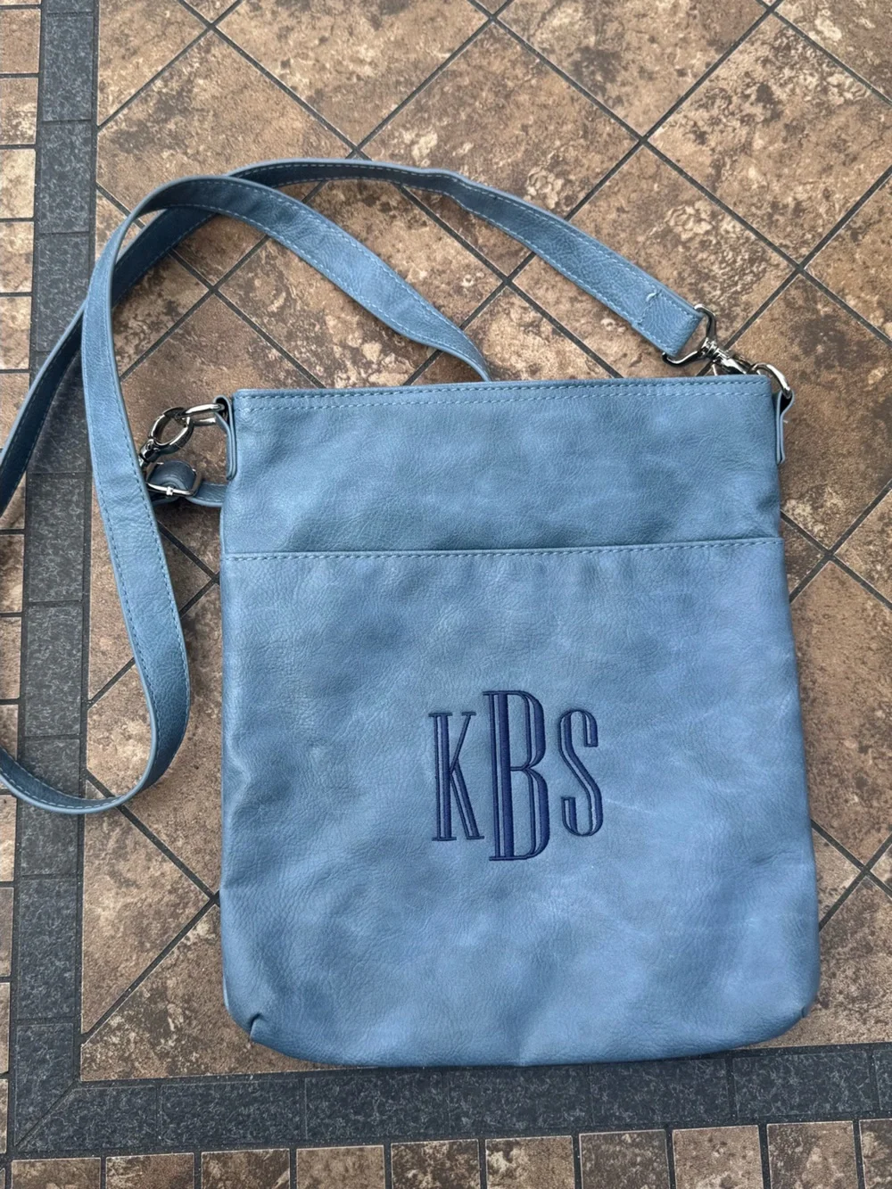 thirty-one Slate Blue Monogram Crossbody Bag